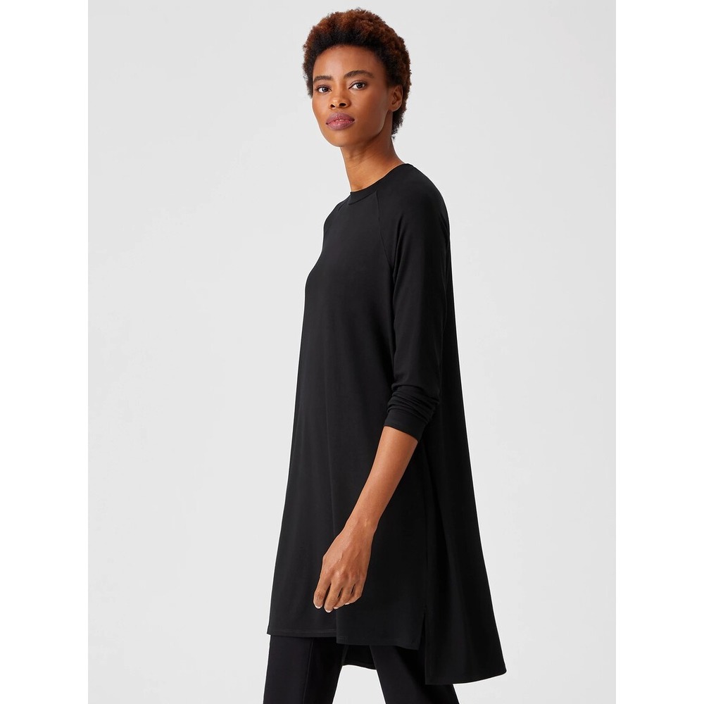 Eileen‎ Fisher Womens Viscose Jersey Crew Neck Dress Approx Size Small Black